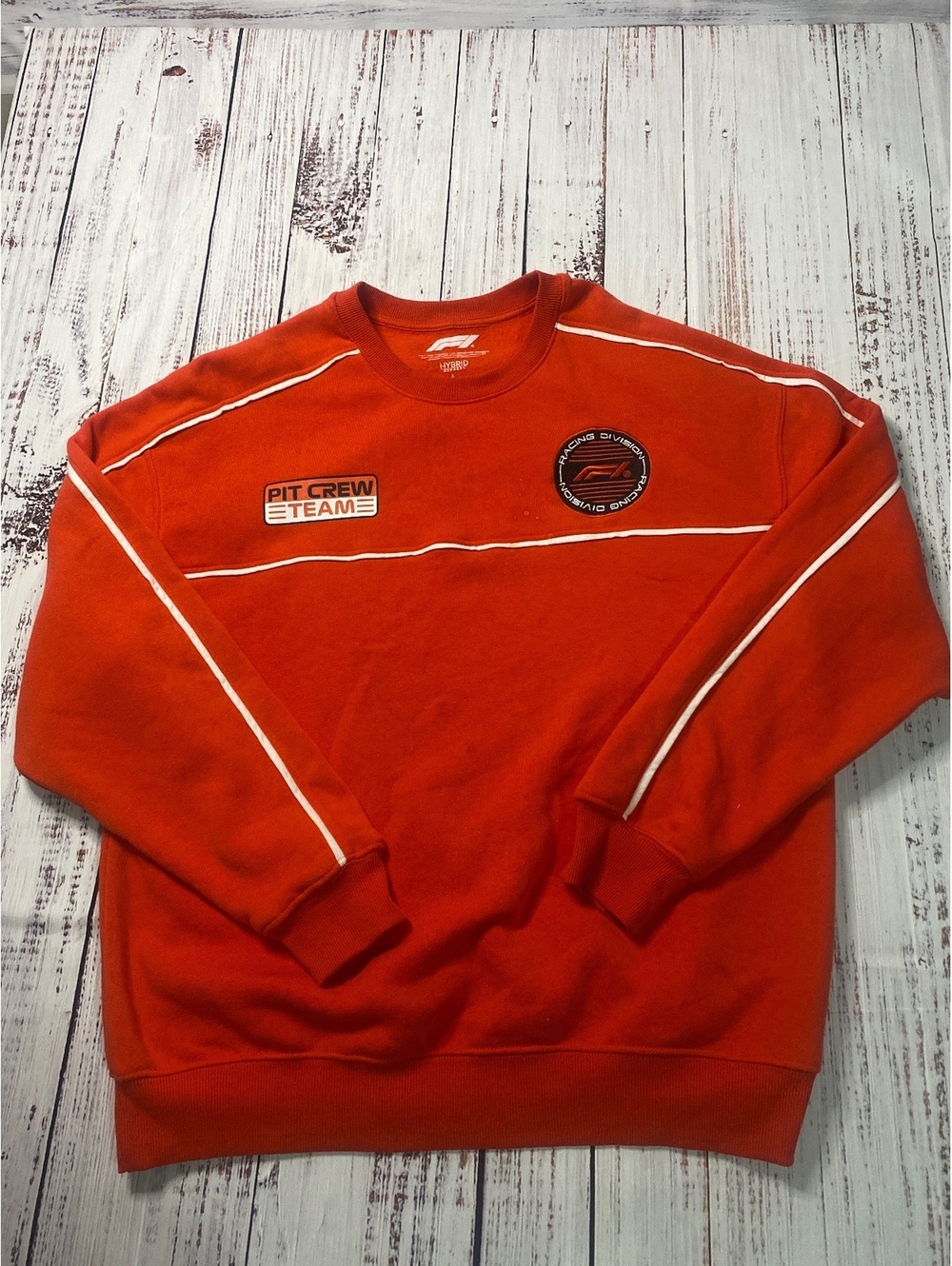 Men’s F1 Racing Division Pit Crew Team Red Crewneck Sweatshirt Long Sleeve